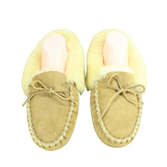 LL Bean Brown Suede Wicked Good Shearling Lined Moccasin Slippers Size 11 M - Picture 5 of 9